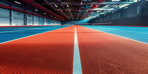 Colored aesthetic tennis court, minimalist poster sports training track at the sport club