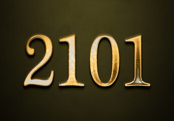Old gold effect of 2101 number with 3D glossy style Mockup.