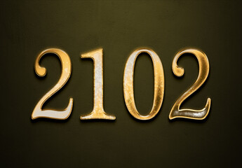 Old gold effect of 2102 number with 3D glossy style Mockup.