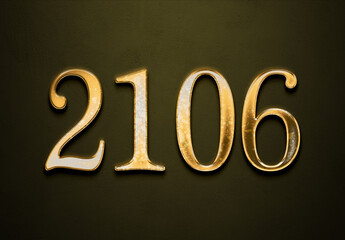 Old gold effect of 2106 number with 3D glossy style Mockup.
