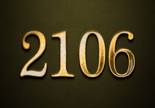 Old gold effect of 2106 number with 3D glossy style Mockup.