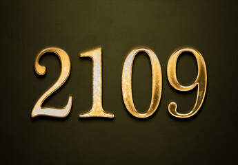 Old gold effect of 2109 number with 3D glossy style Mockup.