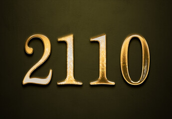 Old gold effect of 2110 number with 3D glossy style Mockup.