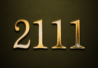 Old gold effect of 2111 number with 3D glossy style Mockup.