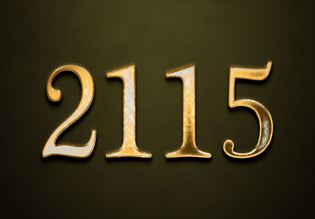 Old gold effect of 2115 number with 3D glossy style Mockup.