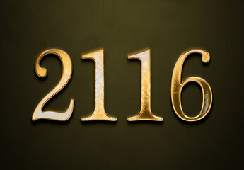 Old gold effect of 2116 number with 3D glossy style Mockup.