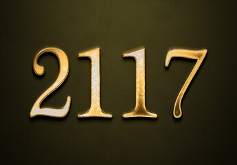 Old gold effect of 2117 number with 3D glossy style Mockup.