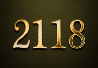 Old gold effect of 2118 number with 3D glossy style Mockup.