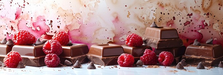 Chocolates and raspberries with paint splash backdrop