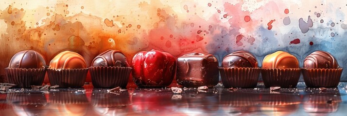 Variety of chocolates on reflective surface