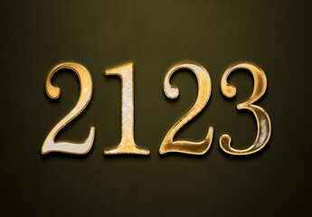 Old gold effect of 2123 number with 3D glossy style Mockup.