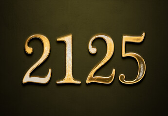 Old gold effect of 2125 number with 3D glossy style Mockup.