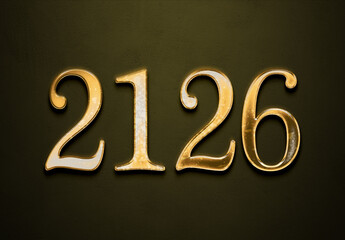 Old gold effect of 2126 number with 3D glossy style Mockup.