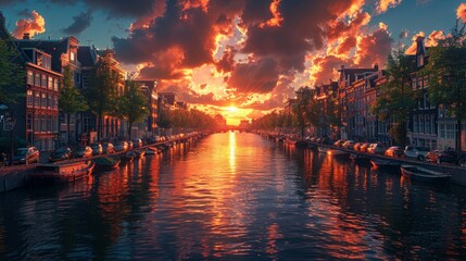 Canals of Amsterdam during twilight in Netherlands. Amsterdam is the capital and most populous city...