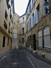 Montpellier May 2024: Visit the magnificent city of Montpellier in Occitanie. Street photos - View of the narrow streets