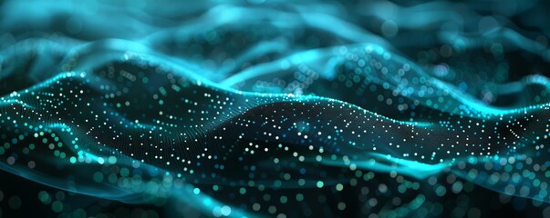 Abstract digital background with blue glowing dots and dark green lines