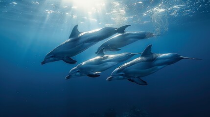Obraz premium Curious Creatures ~ A friendly group of Hawaiian Spinner dolphins come in for a closer look.