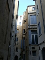 Montpellier May 2024: Visit the magnificent city of Montpellier in Occitanie. Street photos - View of the narrow streets