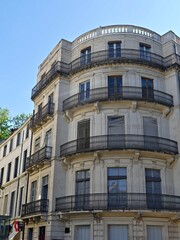 Montpellier May 2024: Visit the magnificent city of Montpellier in Occitanie. Street photos - View of the narrow streets