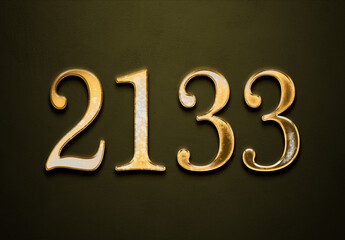 Old gold effect of 2133 number with 3D glossy style Mockup.