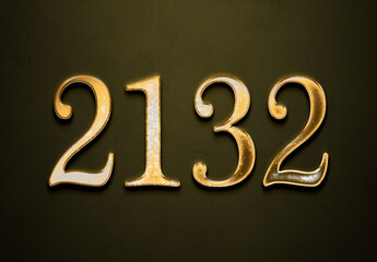 Old gold effect of 2132 number with 3D glossy style Mockup.