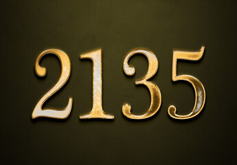 Old gold effect of 2135 number with 3D glossy style Mockup.