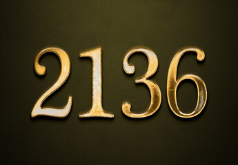 Old gold effect of 2136 number with 3D glossy style Mockup.