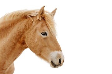 Obraz premium Graceful pony portrayed standing delicately against the backdrop of a clean white canvas