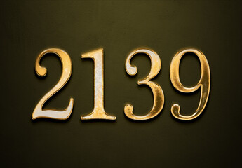 Old gold effect of 2139 number with 3D glossy style Mockup.