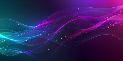Obraz premium Glowing Gradient Waves with Particles on Dark Background - Dynamic and Colorful Abstract Lines in Motion Digital Art Concept