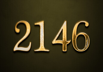 Old gold effect of 2146 number with 3D glossy style Mockup.