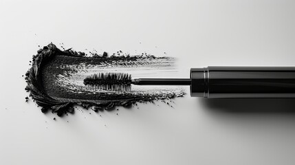 Minimalist capture of a mascara wand against on white background. AI generate illustration