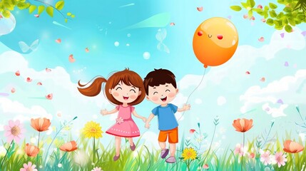 Editable text effect Happy Children's Day Traditional Cartoon template style premium. generative ai