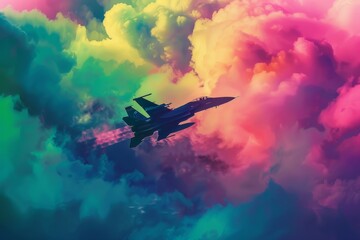 Fototapeta premium Fighter Jet in Colorful Clouds