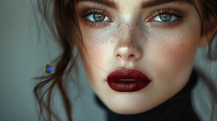 Portrait of a model with bold red lips. AI generate illustration