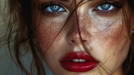 Portrait of a model with bold red lips. AI generate illustration