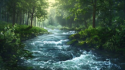 Obraz premium Captivating Cascade: Embracing the Dynamic Energy of Rapids in a Majestic River - Adventure and Serenity Intertwined in Nature's Symphony