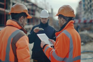 Everyone needs to be on the same page. Shot of a group of architects using a digital tablet at a building site.