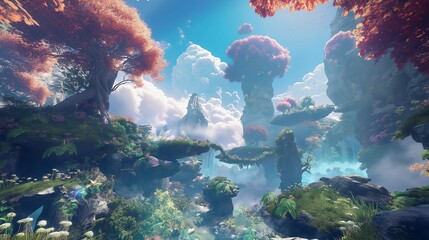 A virtual reality playground where AI constructs fantastical landscapes based on the dreams of its users, blending reality and imagination seamlessly. 32k, full ultra HD, high resolution