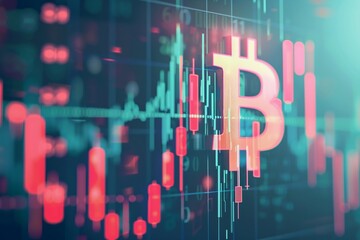 Bitcoin symbol with technical analysis chart vibrant flat clear background ample text space futuristic design