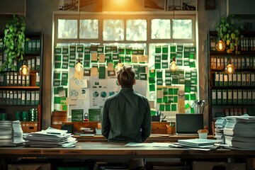 Fototapeta premium Business Operations Manager overseeing diverse team and data analysis