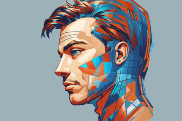 art style cartoon of a 3d transparent side men head illustration