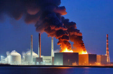 Fire at nuclear power plant, Radiation leak, Environmental disaster