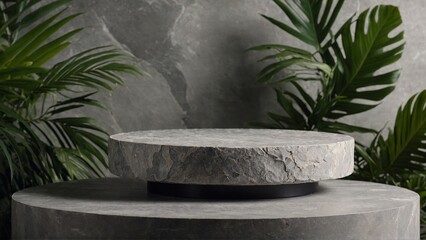 Round gray stone cosmetics product advertising podium