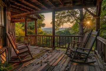 Rocking chair on the porch of a cabin