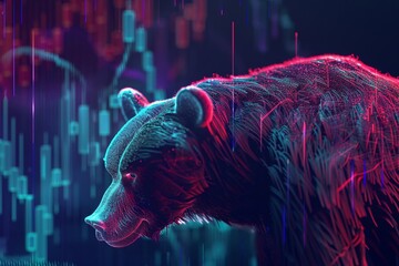 Bear market graph with a falling stock symbol vibrant flat and clear backdrop clear text space digital art