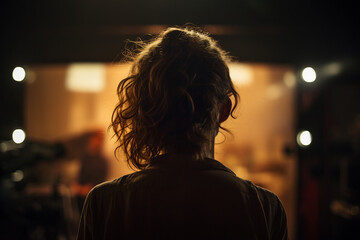 Generative AI image of person using video camera or camcorder while filming