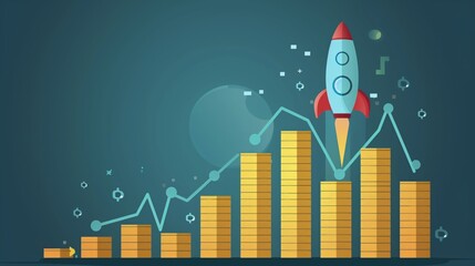 Financial pie chart with a piggy bank vibrant flat and clear background free text area illustrative style