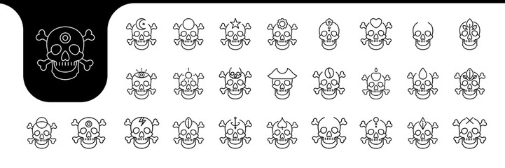 skull line icon set vector designs