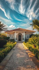 Obraz premium Large house with a driveway leading to it, real estate concept 